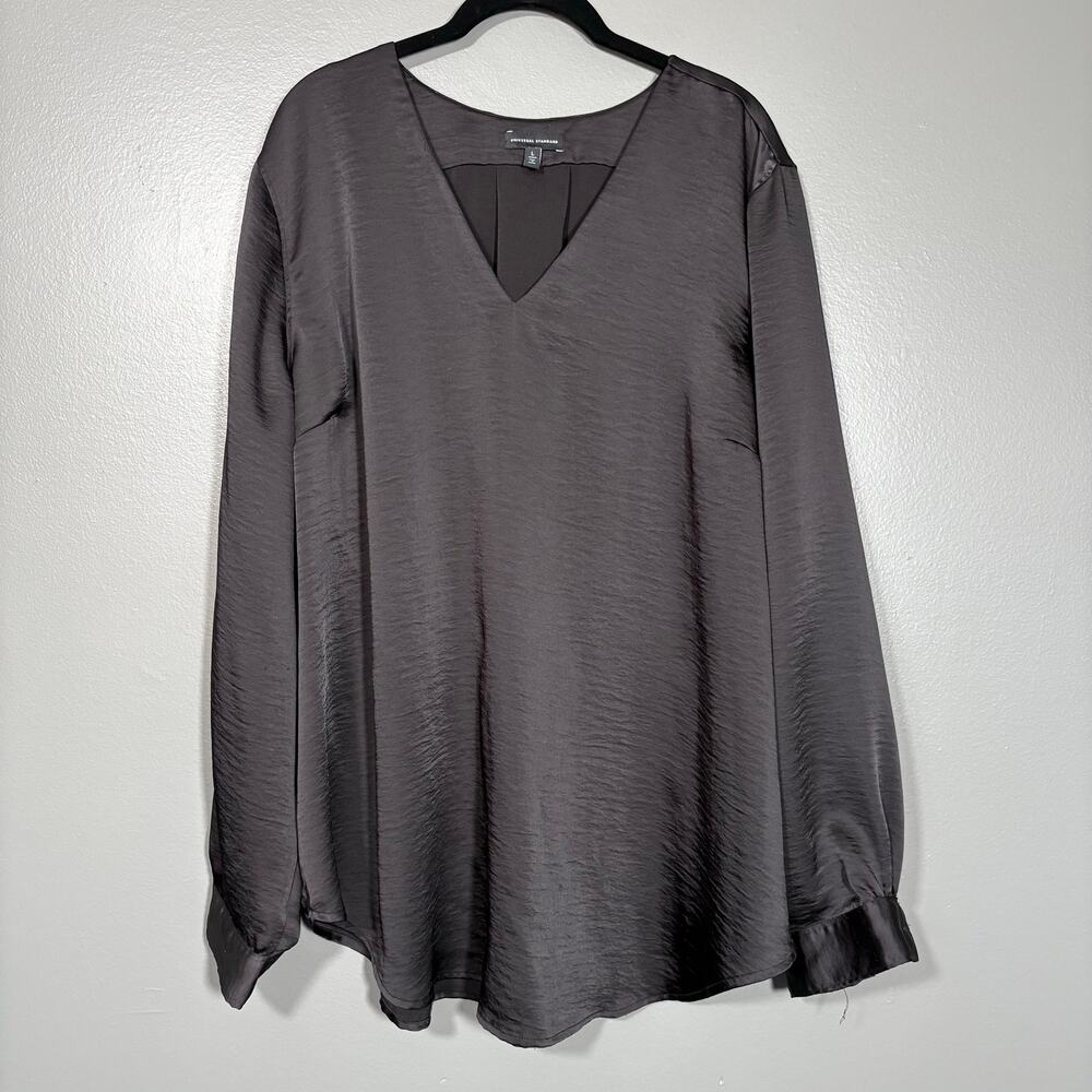 Universal Standard Satin Blouse Black V-Neck Long Sleeve - Women's Size Large